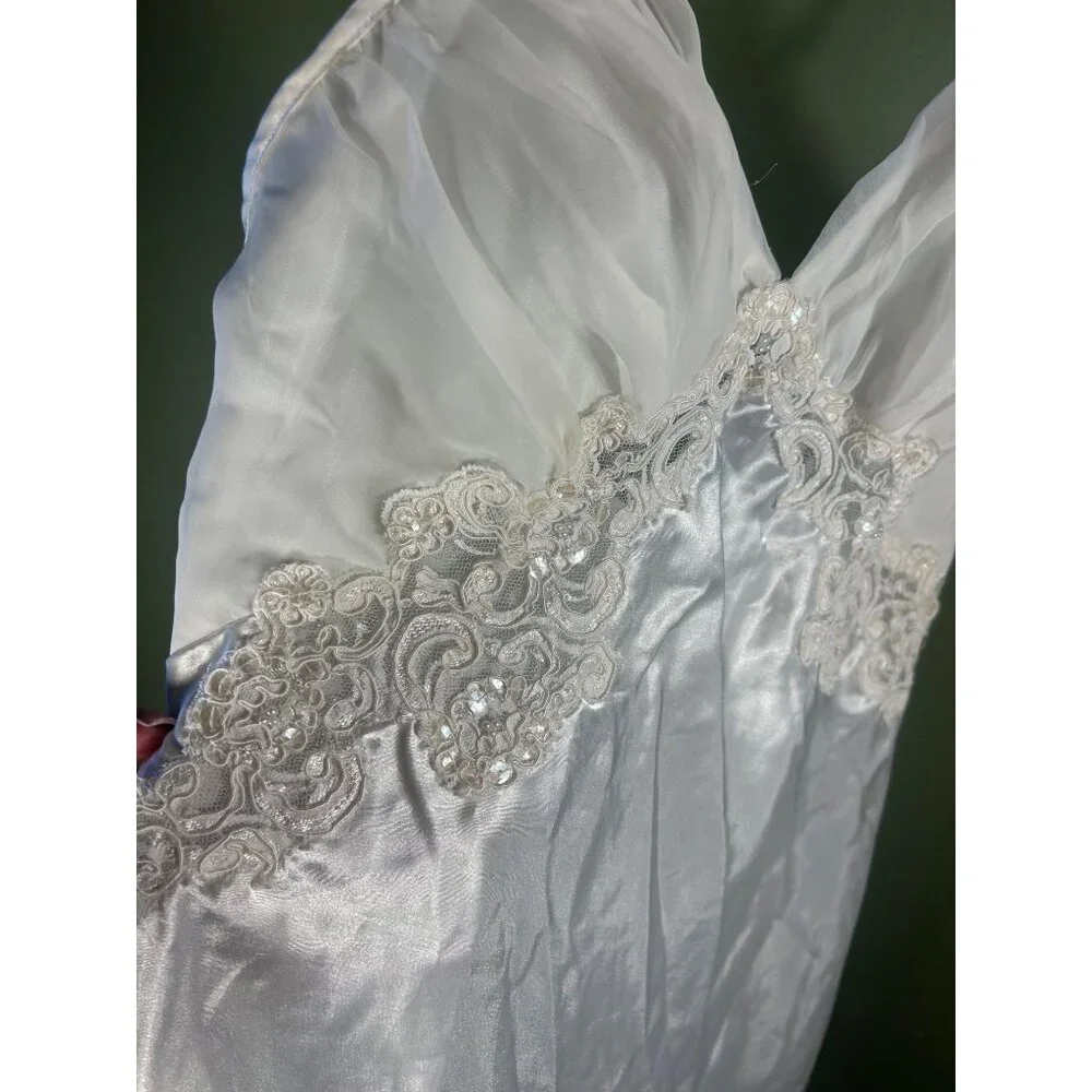 90’s Victorias Secret L Ivory Satin Lace Chemise VTG Silky Ballerina Slip Dress - Picture 9 of 10